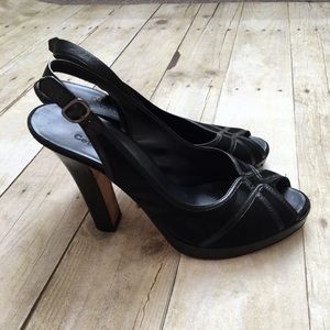 Cole Haan Black Velvet Open Toe Slingback Heels